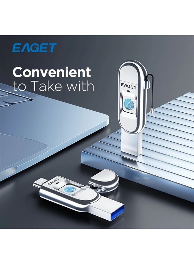 256 جيجابايت EAGET محرك أقراص فلاش USB مشفر ببصمة الإصبع عالي السرعة USB 3.2 تخزين خارجي لهاتف iPhone 16 15 كمبيوتر محمول سطح المكتب - Image 4